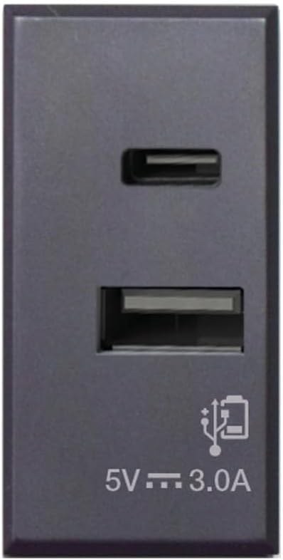 Tekla S44 Caricatore USB-A e USB-C™ 3A 230V Grigio Opaco, 445082USBAC