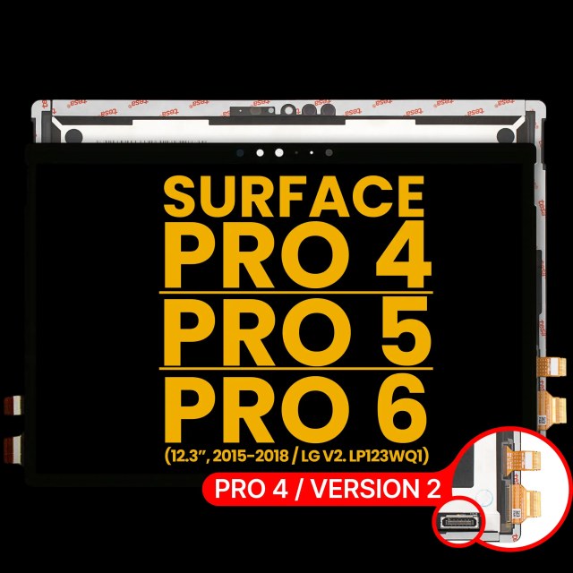 Display LCD completo con Touch screen per Microsoft Surface Pro 4 (1724) (Version 2 / LG LCD Version: LP123WQ1) / Surface Pro 5 (1796) / Surface Pro 6 (1807) (Refurbished) (Nero)