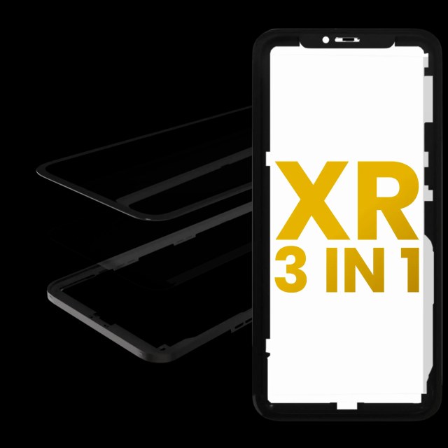 3 in 1 (Vetro con OCA preinstallato + Frame) per iPhone XR (OCA Master) (2 pezzi)