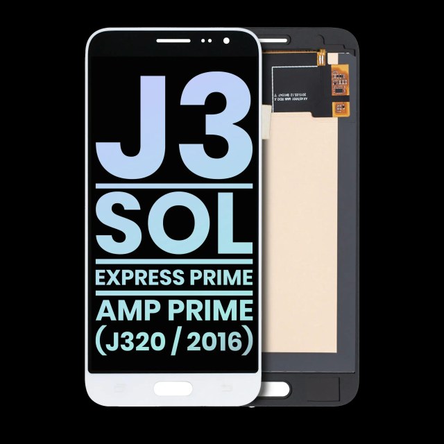 Display OLED completo senza Frame per Samsung Galaxy J3 / Sol 4G / Express Prime / Amp Prime (J320 / 2016) (Service Pack) (Bianco)