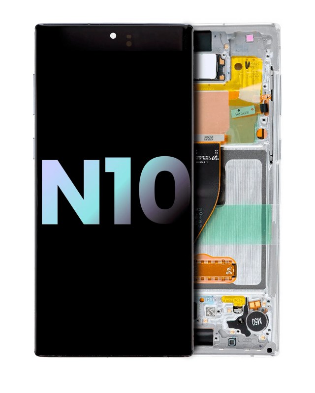 Display OLED completo con Frame per Samsung Galaxy Note 10 (Service Pack) (Aura Bianco)