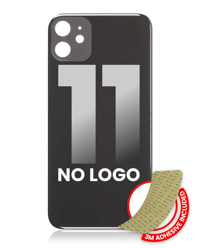 Vetro posteriore con 3M adesivo per iPhone 11 (No Logo / Large Camera Hole) (Nero)