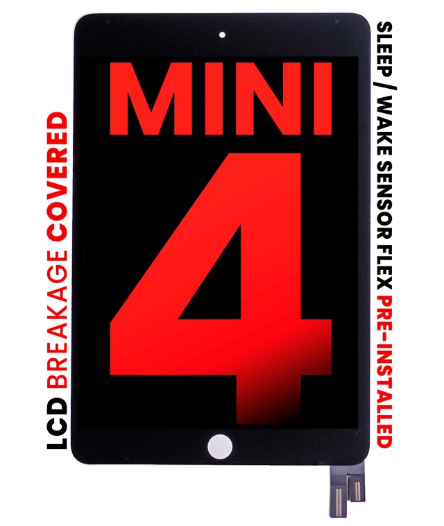 Display LCD completo con Touch screen per iPad Mini 4 (Sleep / Wake Sensore flat Pre-Installed) (Aftermarket Pro: XO7) (Nero)