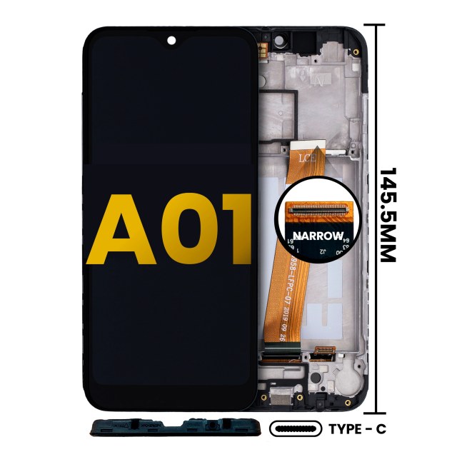 Display LCD completo con Frame per Samsung Galaxy A01 (US Model) (TYPE-C Frame) (Refurbished) (tutti i colori)