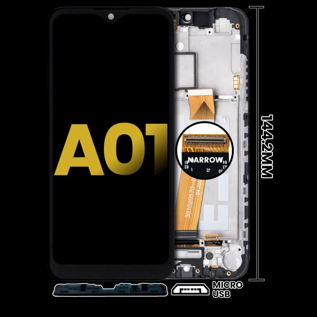 Display LCD completo con Frame per Samsung Galaxy A01 (Global Model) (Micro USB Frame) (Refurbished) (tutti i colori)