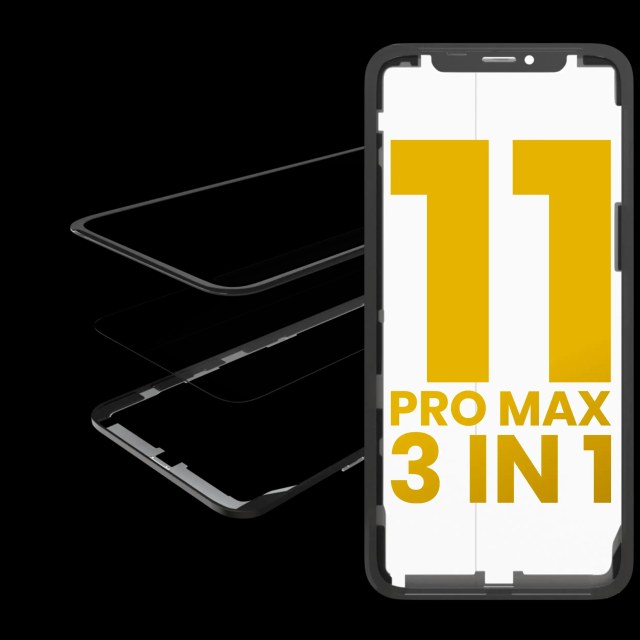 3 in 1 (Vetro con OCA preinstallato + Frame) per iPhone 11 Pro Max (OCA Master)