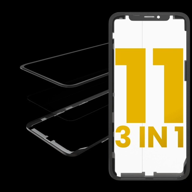 3 in 1 (Vetro con OCA preinstallato + Frame) per iPhone 11 (OCA Master) (2 pezzi)