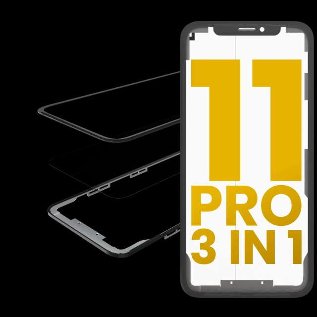 3 in 1 (Vetro con OCA preinstallato + Frame) per iPhone 11 Pro (OCA Master)