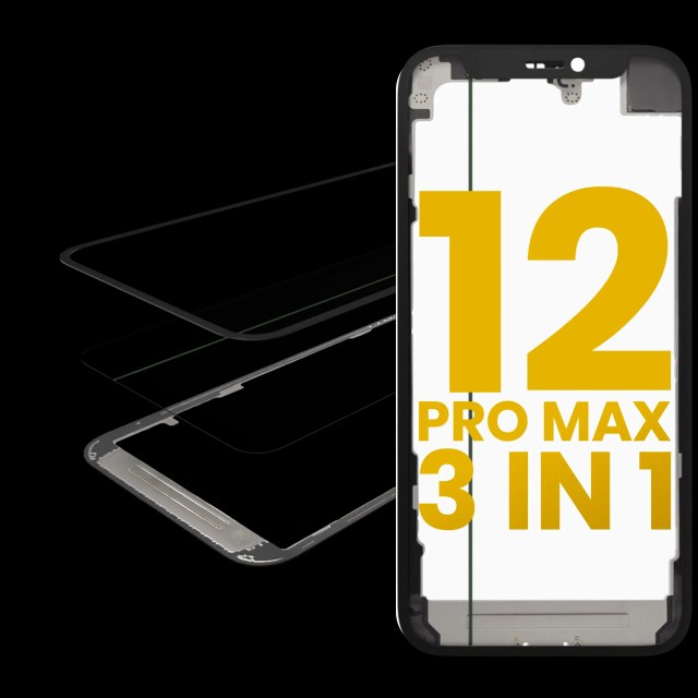 3 in 1 (Vetro con OCA preinstallato + Frame) per iPhone 12 Pro Max (OCA Master)