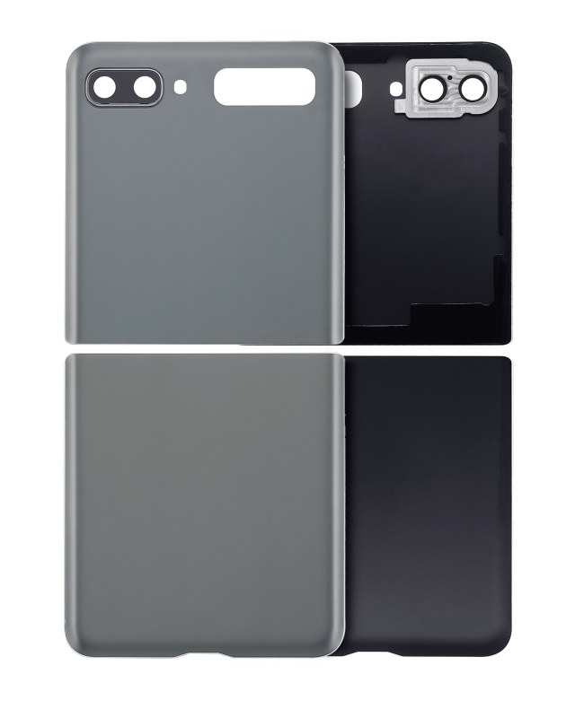 Top e Bottom vetro cover posteriore con Vetro fotocamera per Samsung Galaxy Z Flip 4G (F700) / Z Flip 5G (F707) (Mystic Grigio)