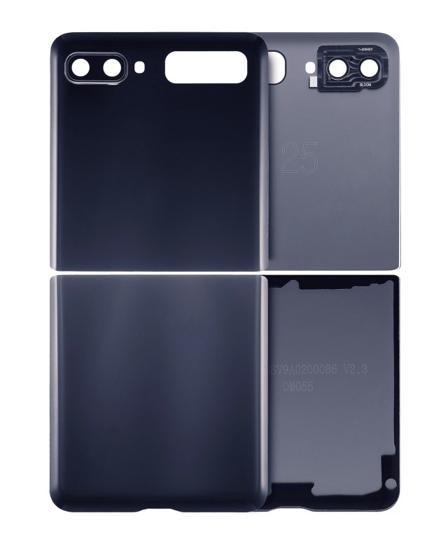 Top e Bottom vetro cover posteriore con Vetro fotocamera per Samsung Galaxy Z Flip 4G (F700) / Z Flip 5G (F707) (Mirror Nero)