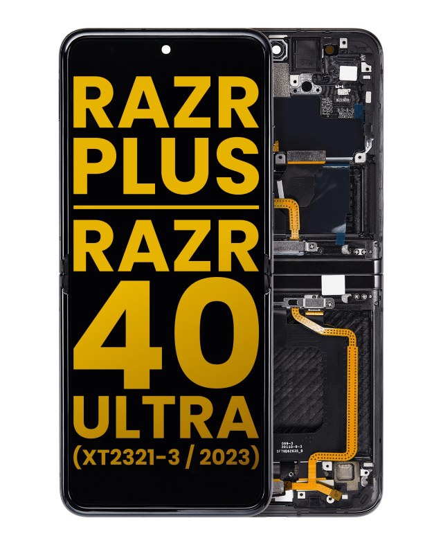 Inner Display OLED completo con Frame per Motorola Moto Razr Plus 2023 / Razr 40 Ultra (XT2321 / 2023) (Refurbished) (Infinite Nero)