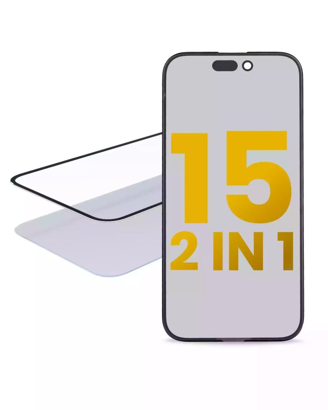 2 in 1 (vetro + OCA preinstallato) per iPhone 15 (OCA Master) (2 pezzi)