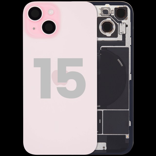 Vetro posteriore con magnete MagSafe, NFC e flat flash per iPhone 15 (Used Service Pack Pull: grado A) (Rosa)