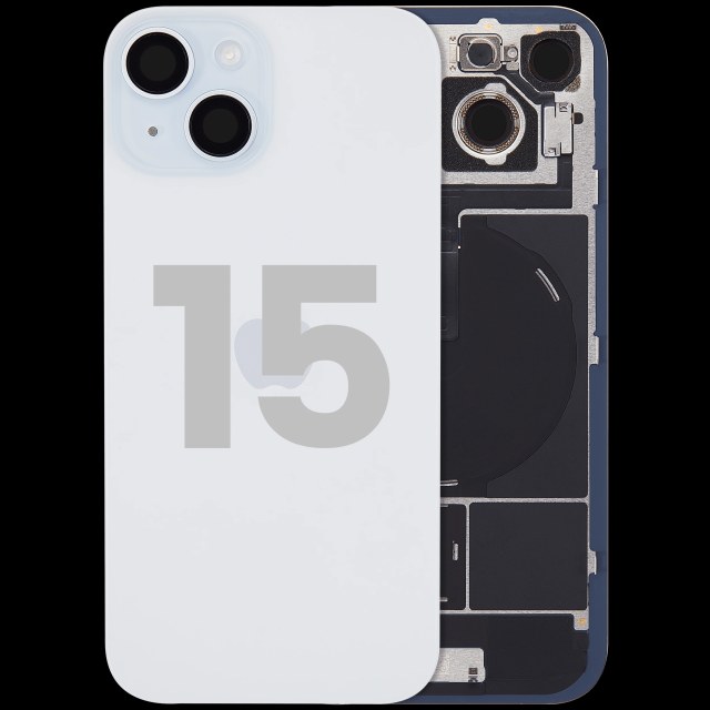 Vetro posteriore con magnete MagSafe, NFC e flat flash per iPhone 15 (Used Service Pack Pull: grado A) (Blu)