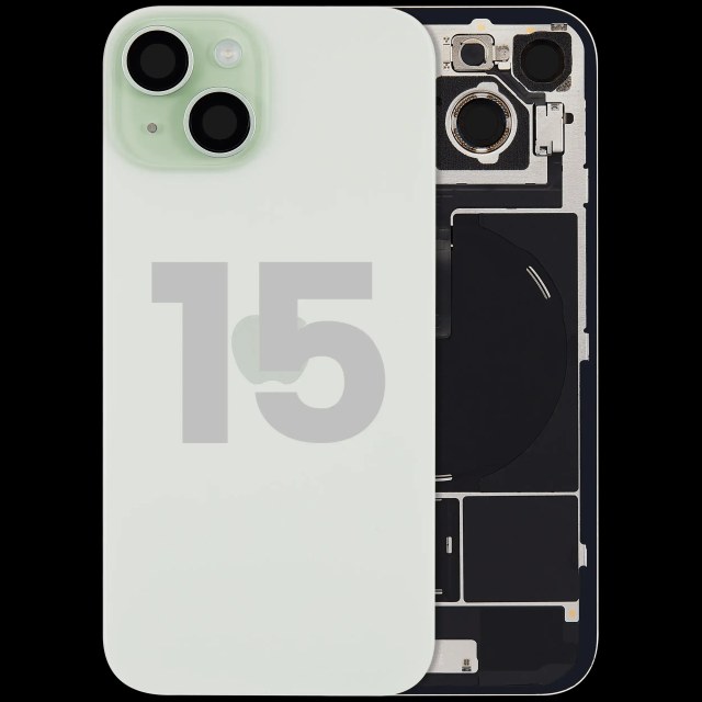 Vetro posteriore con magnete MagSafe, NFC e flat flash per iPhone 15 (Used Service Pack Pull: grado A) (Verde)