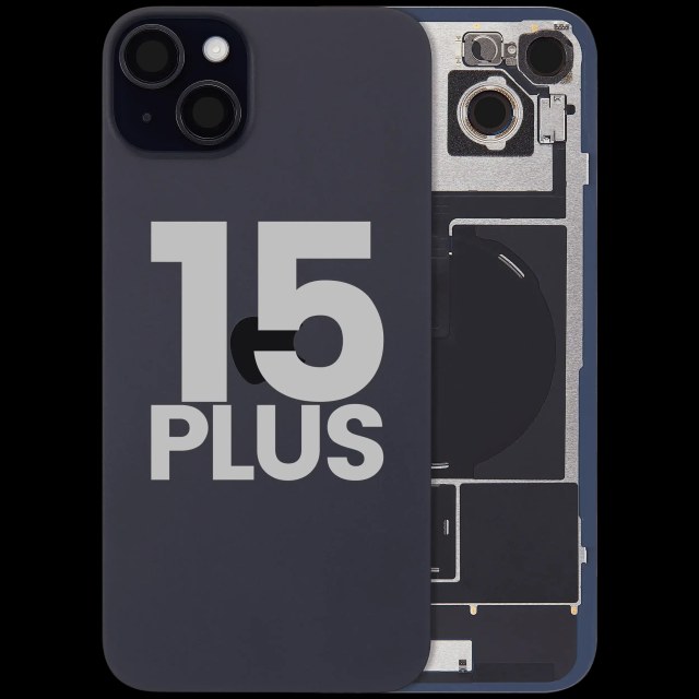 Vetro posteriore con magnete MagSafe, NFC e flat flash per iPhone 15 Plus (Used Service Pack Pull: grado A) (Nero)