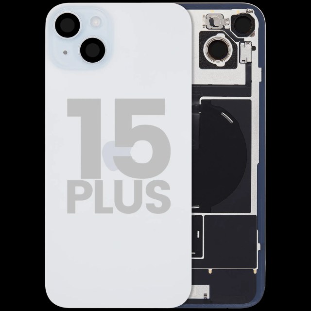 Vetro posteriore con magnete MagSafe, NFC e flat flash per iPhone 15 Plus (Used Service Pack Pull: grado A) (Blu)