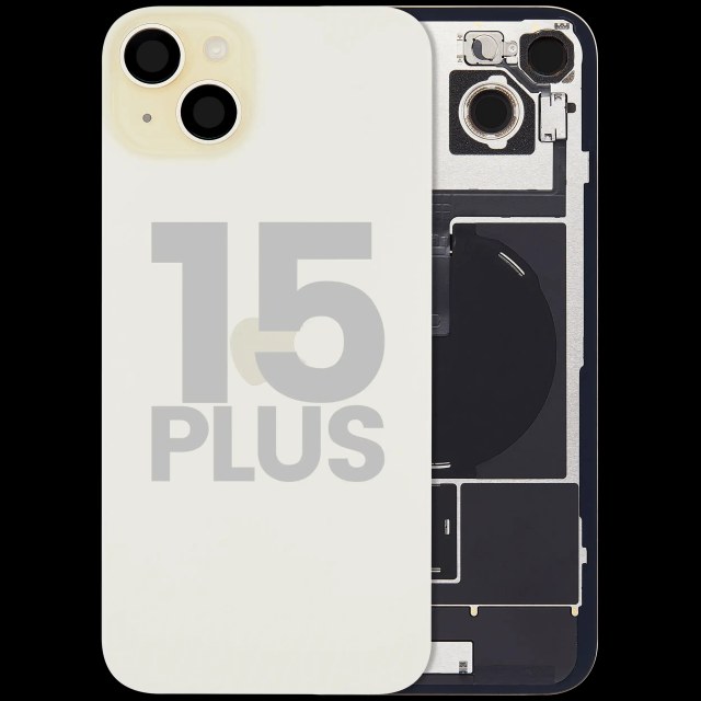 Vetro posteriore con magnete MagSafe, NFC e flat flash per iPhone 15 Plus (Used Service Pack Pull: grado A) (Giallo)