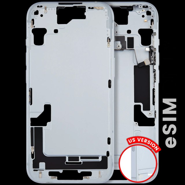 Frame centrale W/ Minuteria per iPhone 15 (US Version) (Used Service Pack Pull: grado A) (Blu)