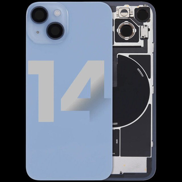 Vetro posteriore con magnete MagSafe, NFC e flat flash per iPhone 14 (Used Service Pack Pull: Grade B) (Blu)