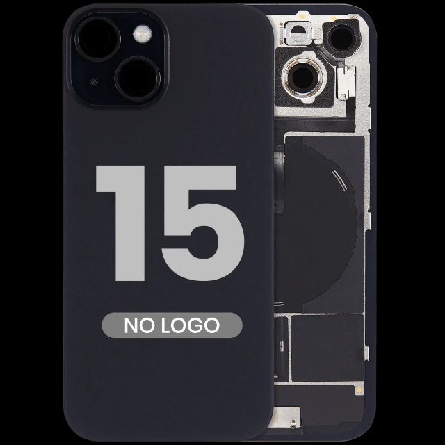 Vetro posteriore con magnete MagSafe, NFC e flat flash per iPhone 15 (Aftermarket) (Nero) (No Logo)