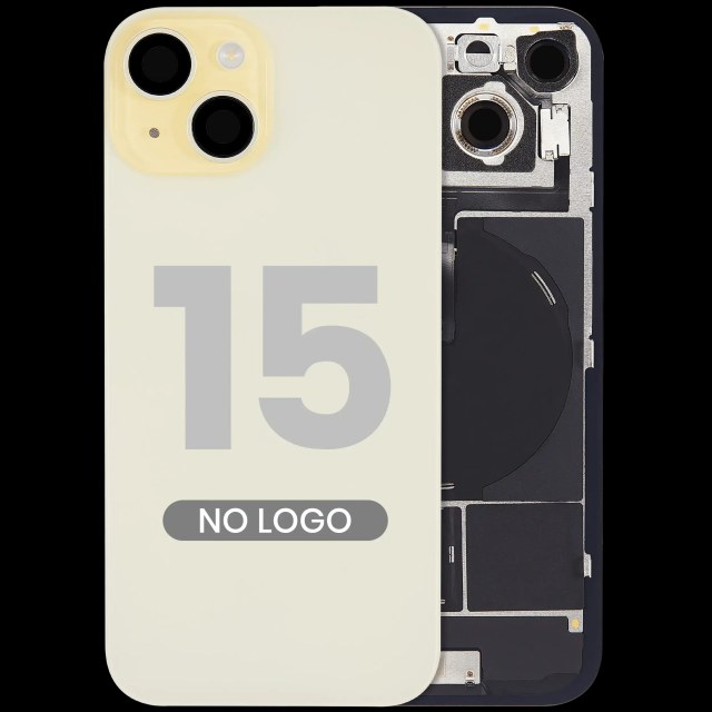 Vetro posteriore con magnete MagSafe, NFC e flat flash per iPhone 15 (Aftermarket) (Giallo) (No Logo)