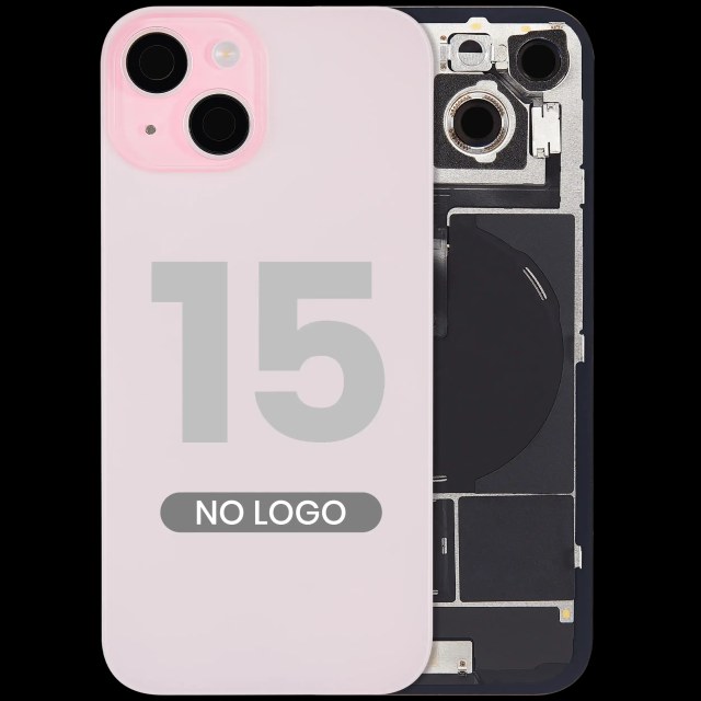 Vetro posteriore con magnete MagSafe, NFC e flat flash per iPhone 15 (Aftermarket) (Rosa) (No Logo)