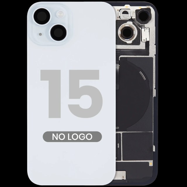 Vetro posteriore con magnete MagSafe, NFC e flat flash per iPhone 15 (Aftermarket) (Blu) (No Logo)