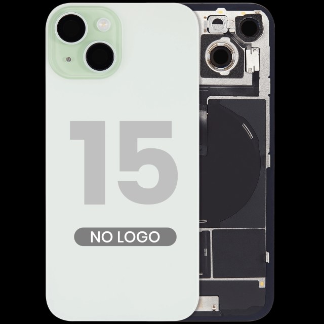 Vetro posteriore con magnete MagSafe, NFC e flat flash per iPhone 15 (Aftermarket) (Verde) (No Logo)