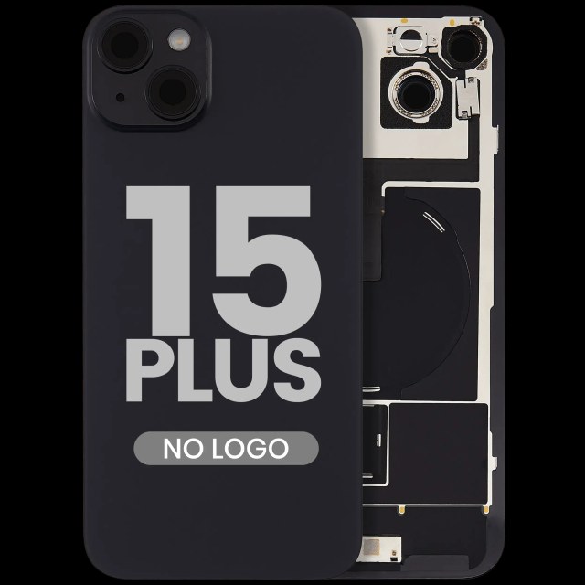 Vetro posteriore con magnete MagSafe, NFC e flat flash per iPhone 15 Plus (Aftermarket) (Nero) (No Logo)