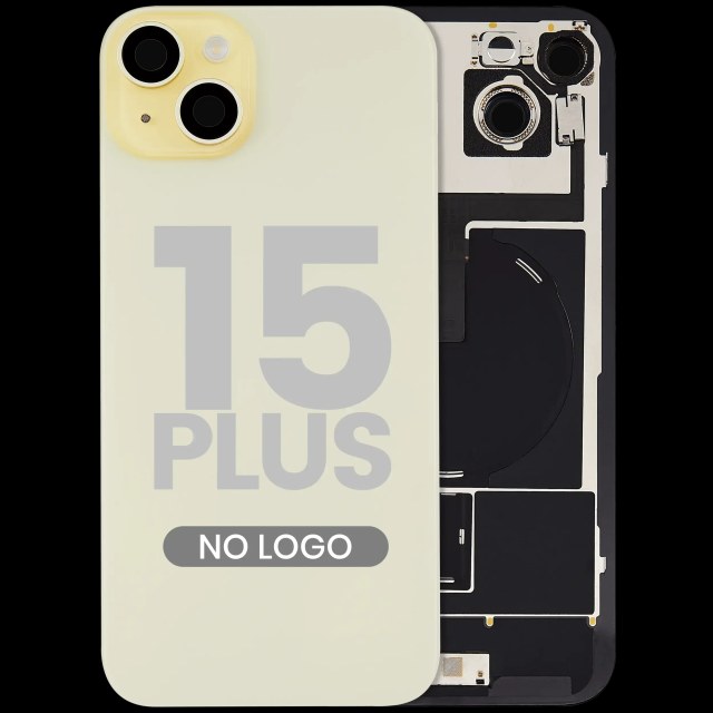 Vetro posteriore con magnete MagSafe, NFC e flat flash per iPhone 15 Plus (Aftermarket) (Giallo) (No Logo)
