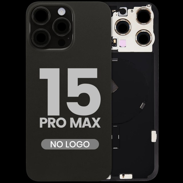 Vetro posteriore con magnete MagSafe, NFC e flat flash per iPhone 15 Pro Max (Aftermarket) (Titanio nero) (No Logo)