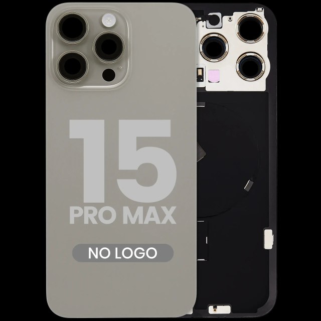 Vetro posteriore con magnete MagSafe, NFC e flat flash per iPhone 15 Pro Max (Aftermarket) (Titanio naturale) (No Logo)