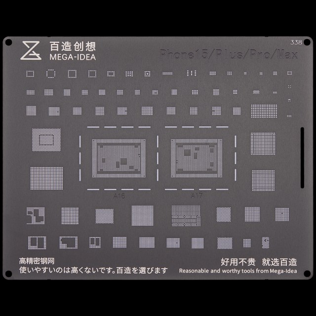 Bumblebee Stencil (QS338) per iPhone 15 / iPhone 15 Plus / iPhone 15 Pro / iPhone 15 Pro Max (Qianli) (Nero)