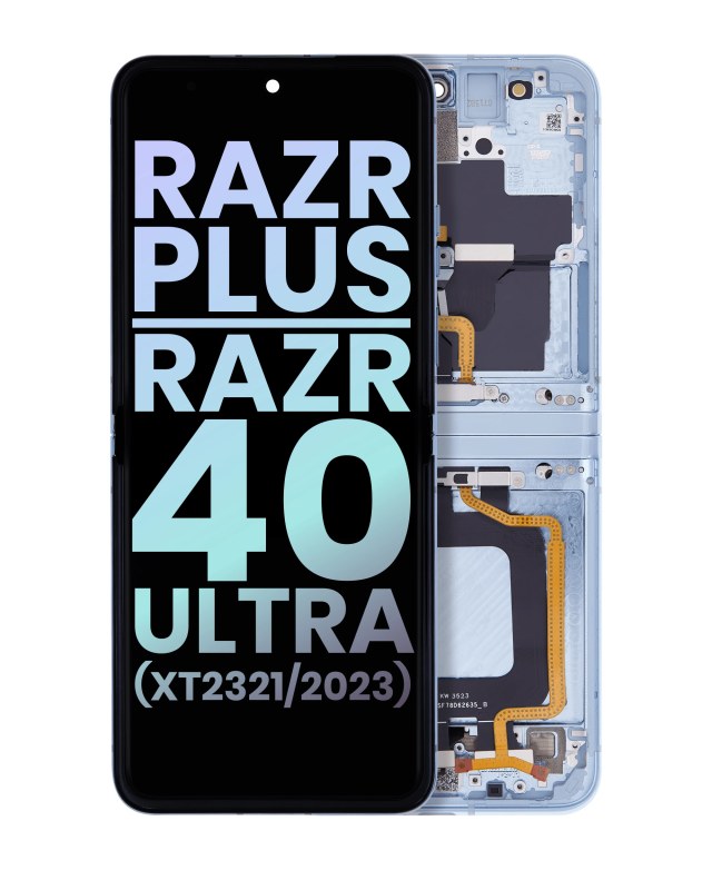 Inner Display OLED completo con Frame per Motorola Moto Razr Plus 2023 / Razr 40 Ultra (XT2321 / 2023) (Service Pack) (Glacier Blu)