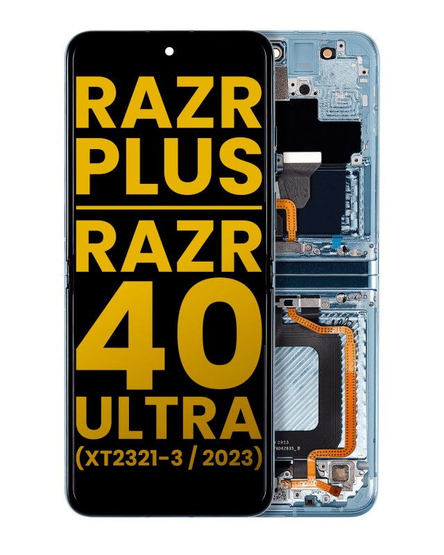 Inner Display OLED completo con Frame per Motorola Moto Razr Plus 2023 / Razr 40 Ultra (XT2321 / 2023) (Refurbished) (Glacier Blu)