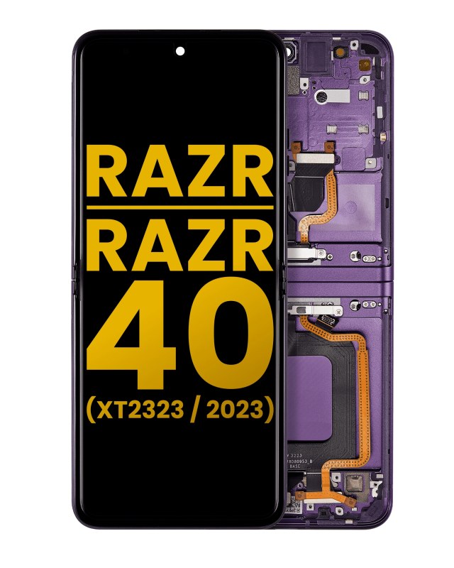 Main Display OLED completo con Frame per Motorola Razr 2023 / Razr 40 (XT2323 / 2023) (Refurbished) (Summer Lilac)