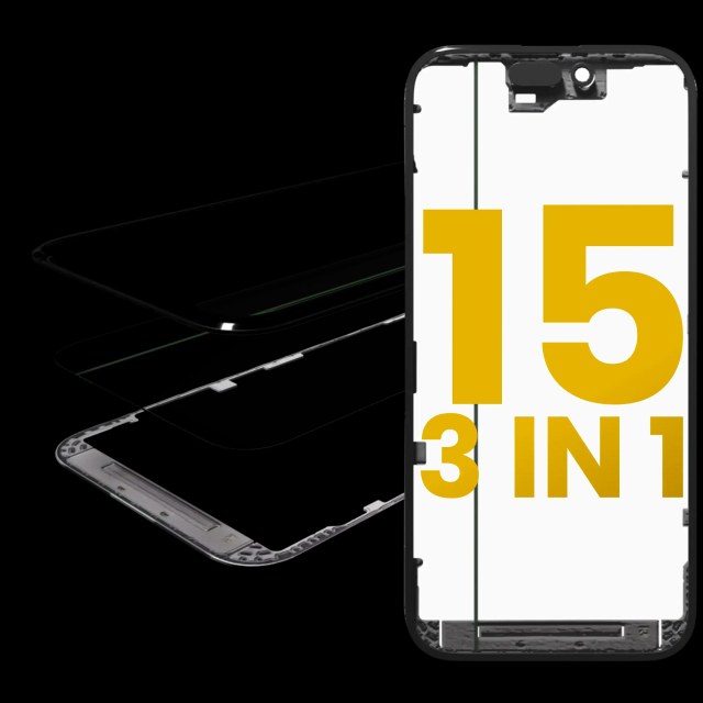 3 in 1 (Vetro con OCA preinstallato + Frame) per iPhone 15 (OCA Master)