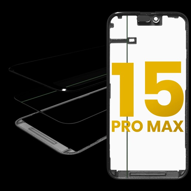 3 in 1 (Vetro con OCA preinstallato + Frame) per iPhone 15 Pro Max (OCA Master)