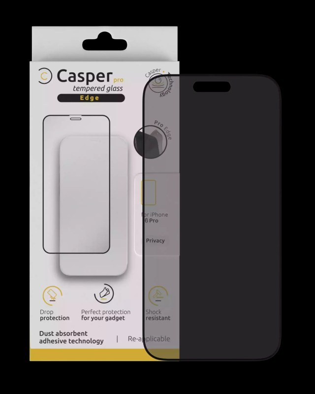 Casper Pro Edge Vetro temperato per iPhone 16 Pro / 17 / 17 Pro (confezione retail) (Privacy)