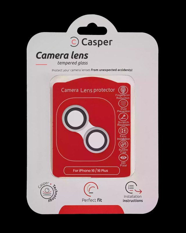 Casper Vetro fotocamera Protector per iPhone 16 / 16 Plus (Bianco) (Trasparente)