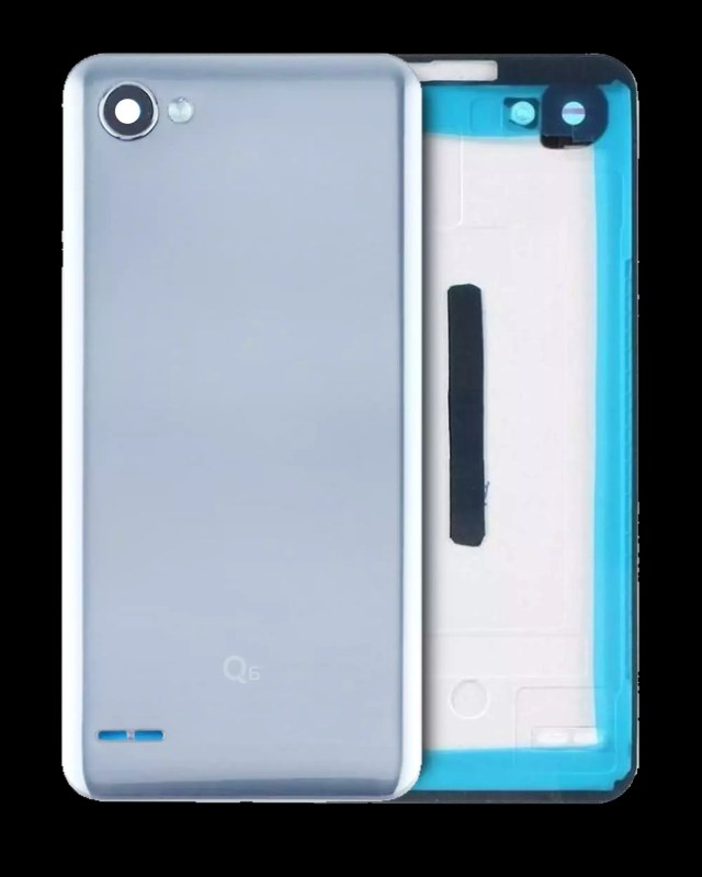vetro cover posteriore per LG Q6 con Finger Print (Service Pack) (Ice Platinum Argento)