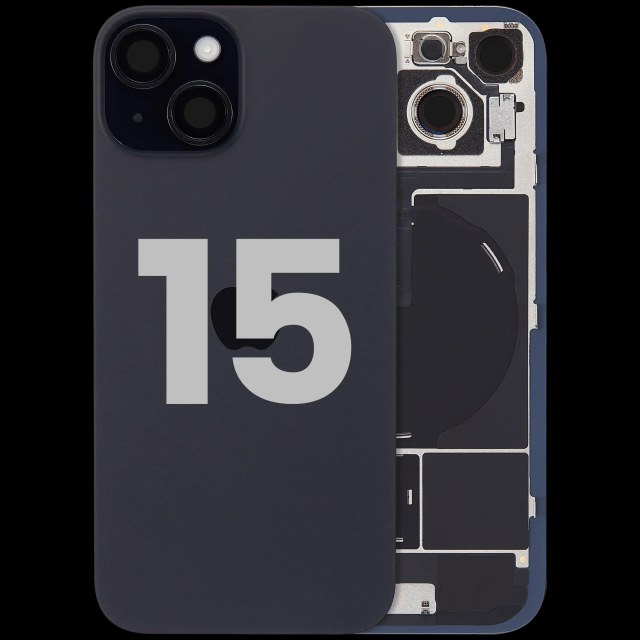Vetro posteriore con magnete MagSafe, NFC e flat flash per iPhone 15 (Used Service Pack Pull: Grade B) (Nero)