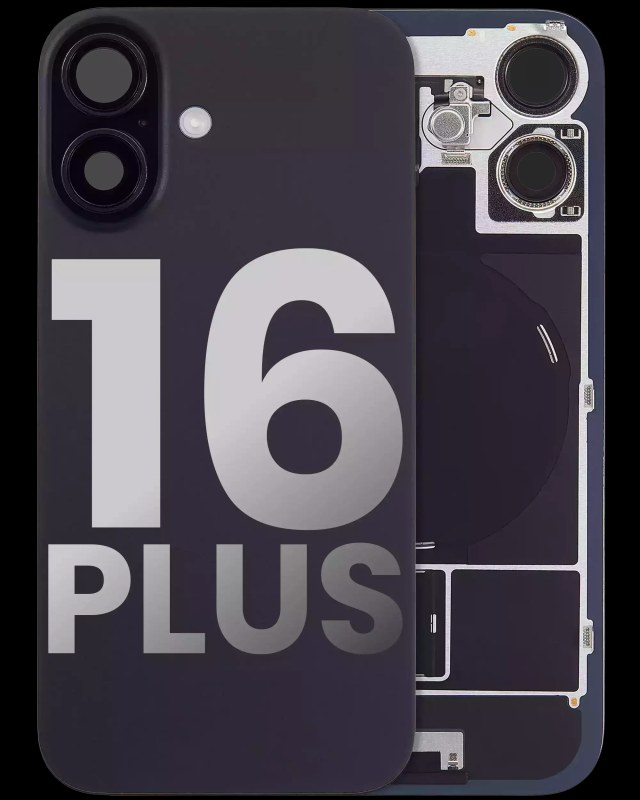 Vetro posteriore con magnete MagSafe, NFC e flat flash per iPhone 16 Plus (Used Service Pack Pull: grado A) (Nero)