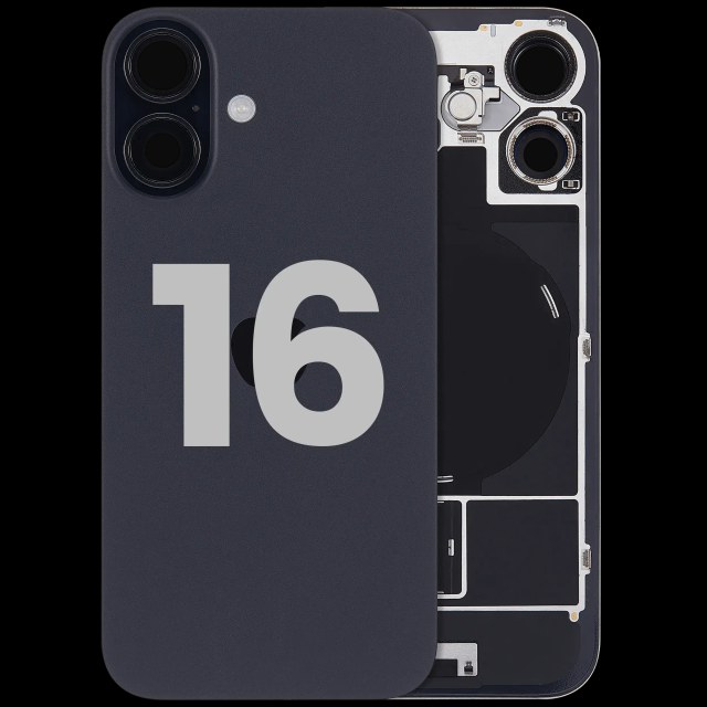 Vetro posteriore con magnete MagSafe, NFC e flat flash per iPhone 16 (Used Service Pack Pull: grado A) (Nero)