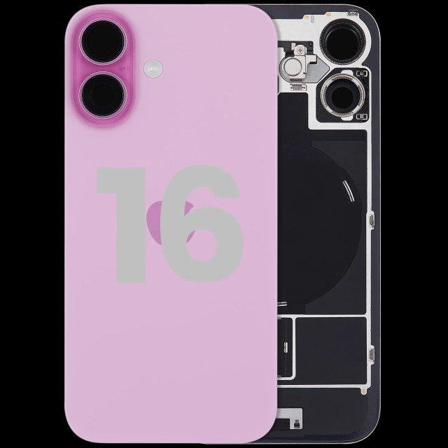 Vetro posteriore con magnete MagSafe, NFC e flat flash per iPhone 16 (Used Service Pack Pull: grado A) (Rosa)
