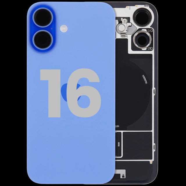 Vetro posteriore con magnete MagSafe, NFC e flat flash per iPhone 16 (Used Service Pack Pull: grado A) (Blu oltremare)