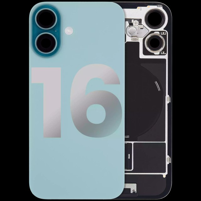 Vetro posteriore con magnete MagSafe, NFC e flat flash per iPhone 16 (Used Service Pack Pull: grado A) (Verde petrolio)