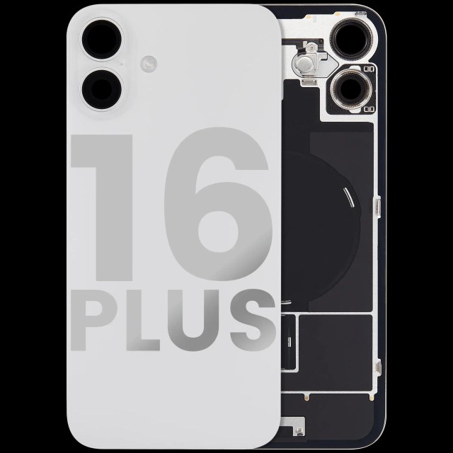 Vetro posteriore con magnete MagSafe, NFC e flat flash per iPhone 16 Plus (Used Service Pack Pull: grado A) (Bianco)